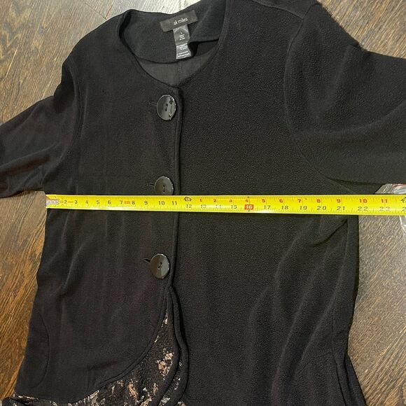 Ali Miles Blouse Jacket Women’s Large Black Metallic Button Up Ruffles Witchy - Picture 11 of 11